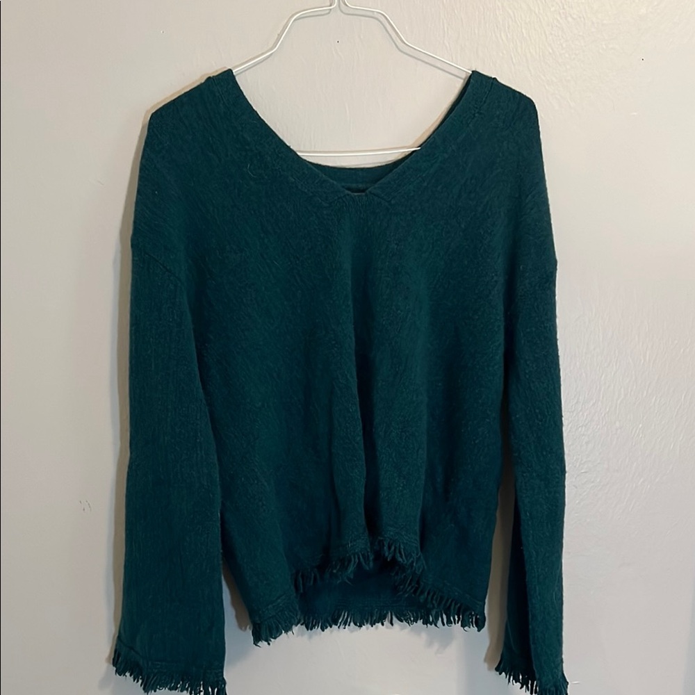 Anthropologie Teal V-Neck Women's Sweater